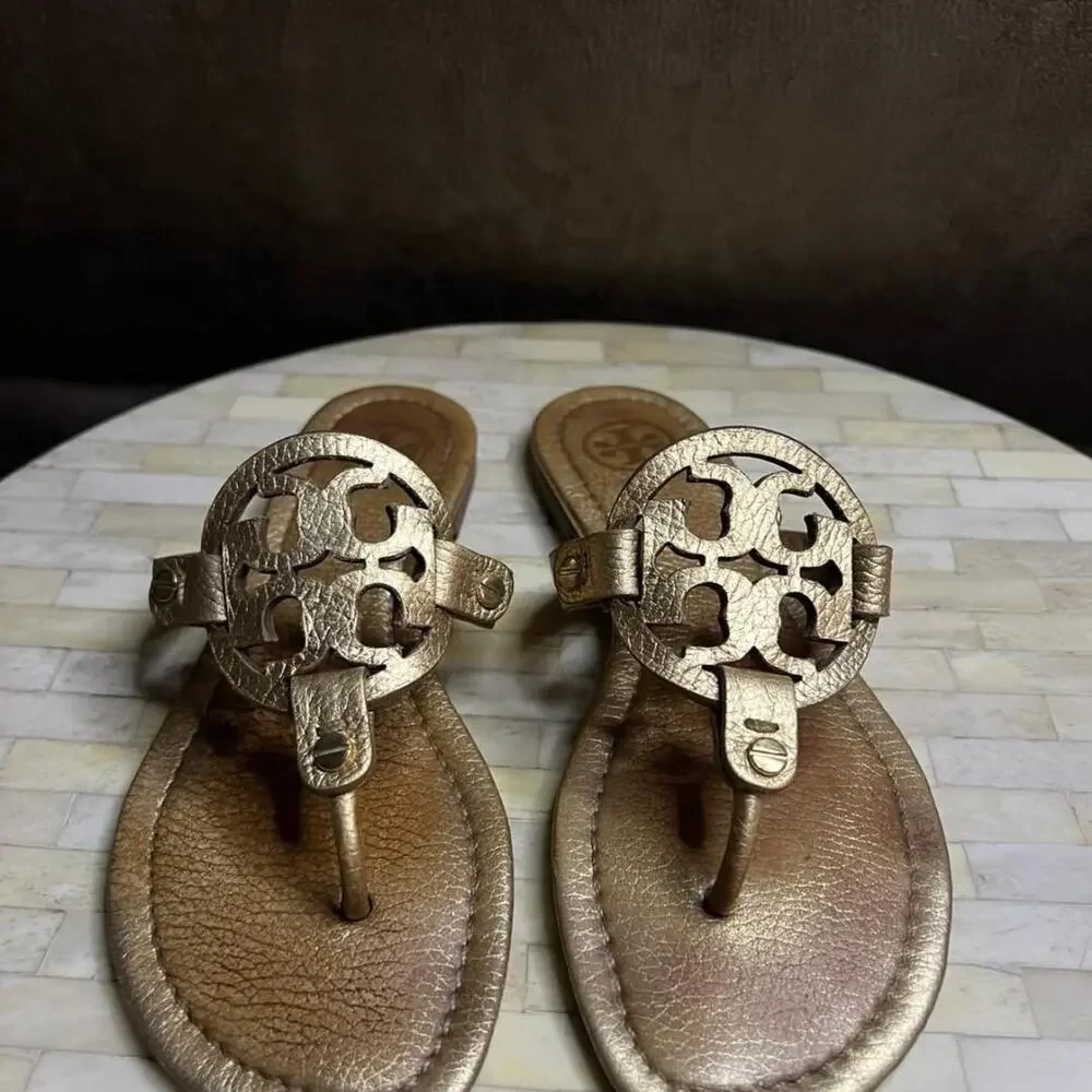 Tory Burch Miller Metallic Gold Sandals